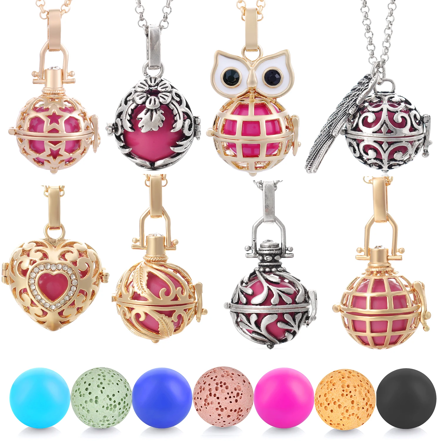 Vocheng Vintage Pregnancy Angel Ball Locket  Open Pendant Necklace for Aroma essential oil diffuser Jewelry Women Gift VA-021