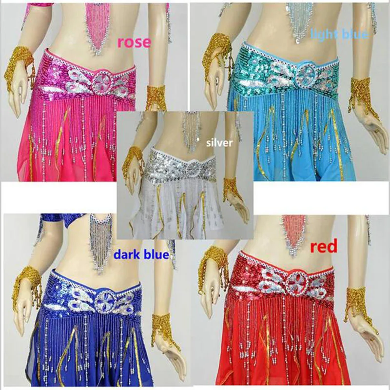 2016 ใหม่ Belly Dance เครื่องแต่งกายทำด้วยมือ Sequins เอวเข็มขัด Belly เต้นรำผ้าพันคอสำหรับผู้หญิงขาย 11 สี