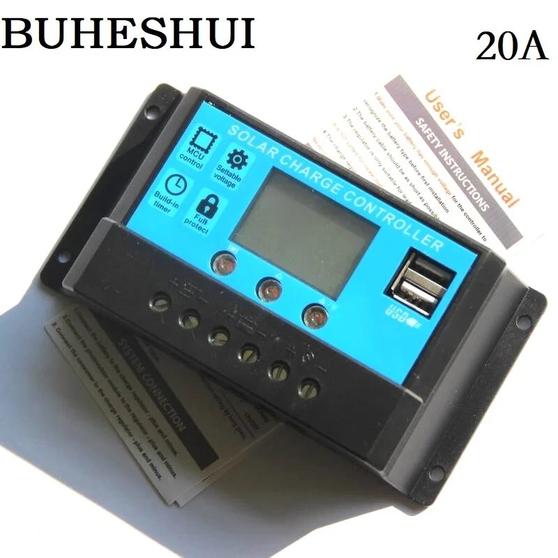 BUHESHUI 100A 12V/24V Solar Panel Controller Charger System Regulator Design Intelligent Home Auto LCD Display Dual USB