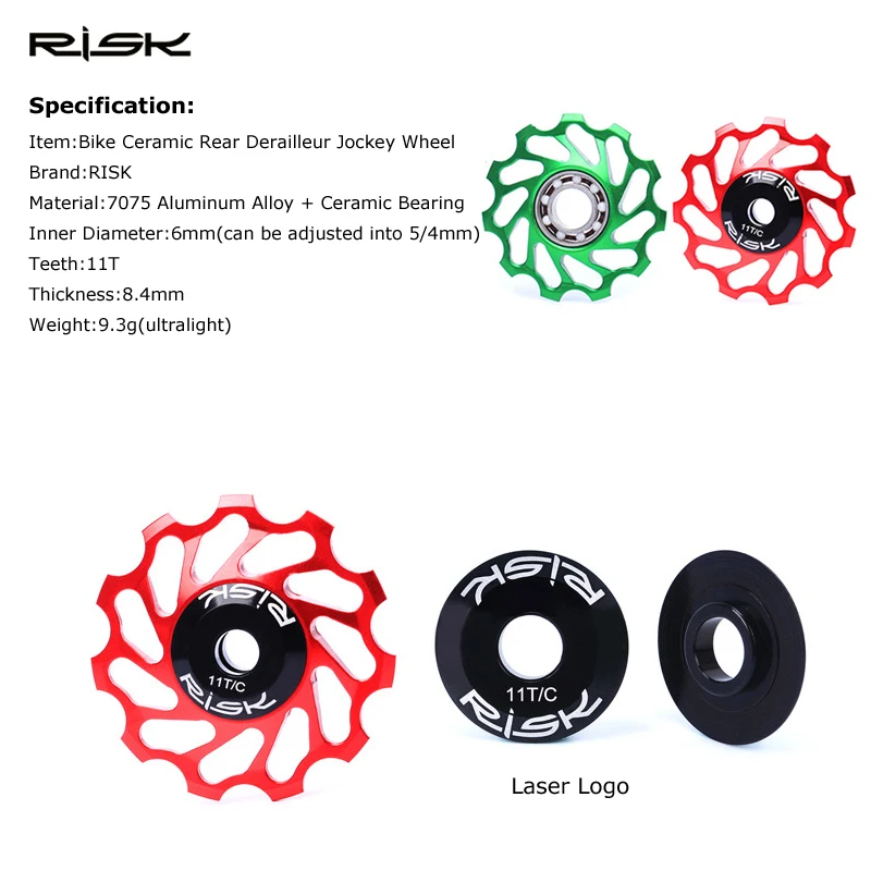RISK Cycling MTB Mountain Road Bike Bicycle 11T Rear Derailleur Jockey Wheel Tension Guide Pulley Ceramic Bearing Aluminum Alloy image 4
