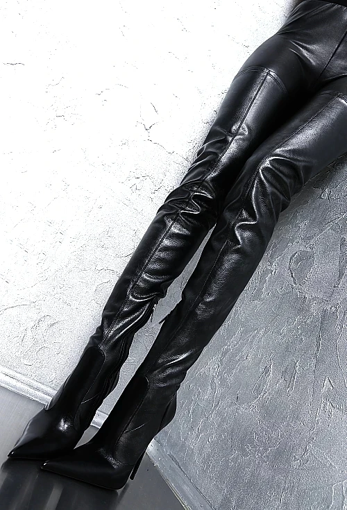 Chaussures femme winter motorcycle black leather knee thigh high long boots sexy over the knee zipper high heel long botas 2025