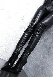 Chaussures femme inverno moto stivali lunghi alti fino alla coscia in pelle nera sexy sopra il ginocchio cerniera tacco alto botas lunghi 2025