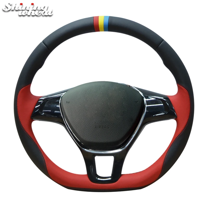 

Shining wheat Black Red Leather Steering Wheel Cover for Volkswagen VW Passat B8 Golf 7 Mk7 New Polo Jetta