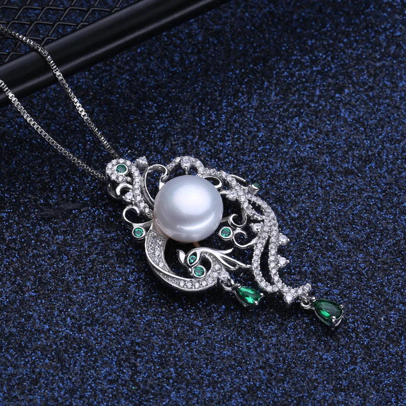 Imagem -02 - Sterling Silver Pearl Colares e Brincos para Mulheres Conjuntos de Jóias Boêmios Esmeralda Pingente Grande Casamento Fenasy-925