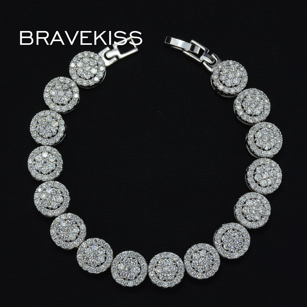 

BRAVEKISS bridal wedding cz pave round charm tennis bracelets for women flower bracelets & bangle armband jewelry BUB0007