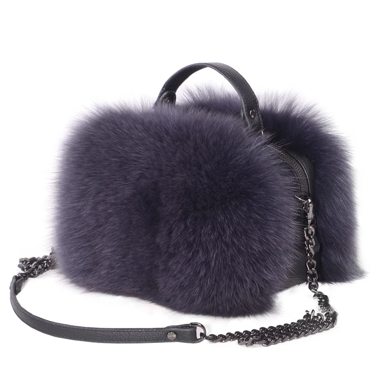 New Genuine Fox Fur Women\'s Handbag Winter Warm Female Fashion Shoulder banquet Genuine Leather Bag Multicolour Fox Fur Bags