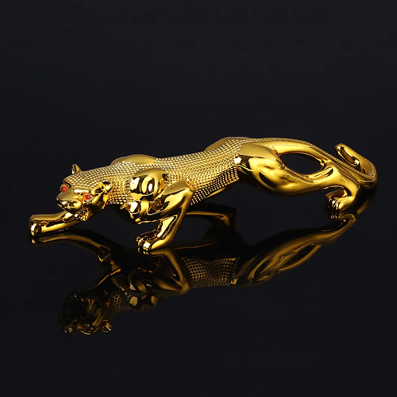 Exquisite Resin Leopard Miniature Handmade Rhinestone Panther Figurine Wildlife Adornment Gift and Craft Trinket Accessories