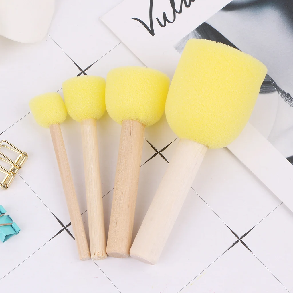 4pcs/set Wooden Handle Sponge Head Stamp Paint Brush For Children DIY Tool Assorted Size Nov-26A