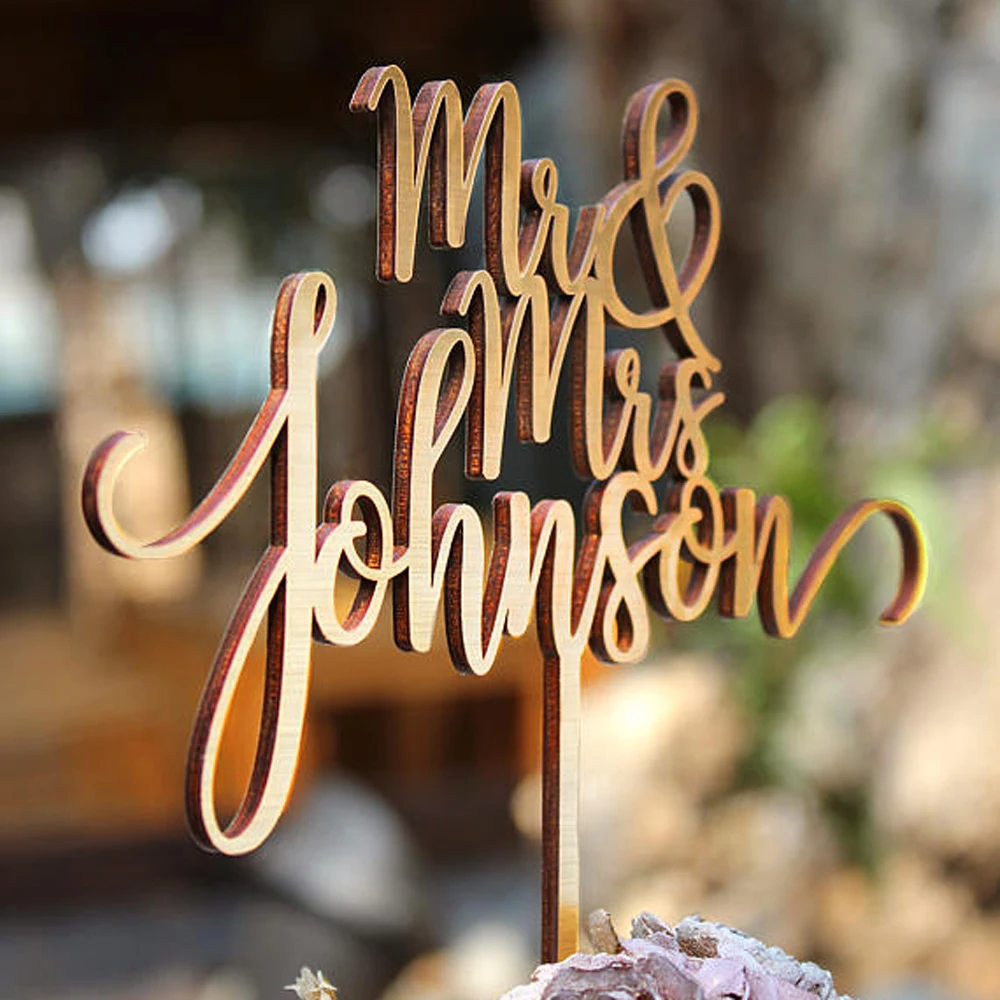 Custom cake topper rustic names cake topper Wedding Cake Decoration Personalized Anniversary gold silver wood cake topper
