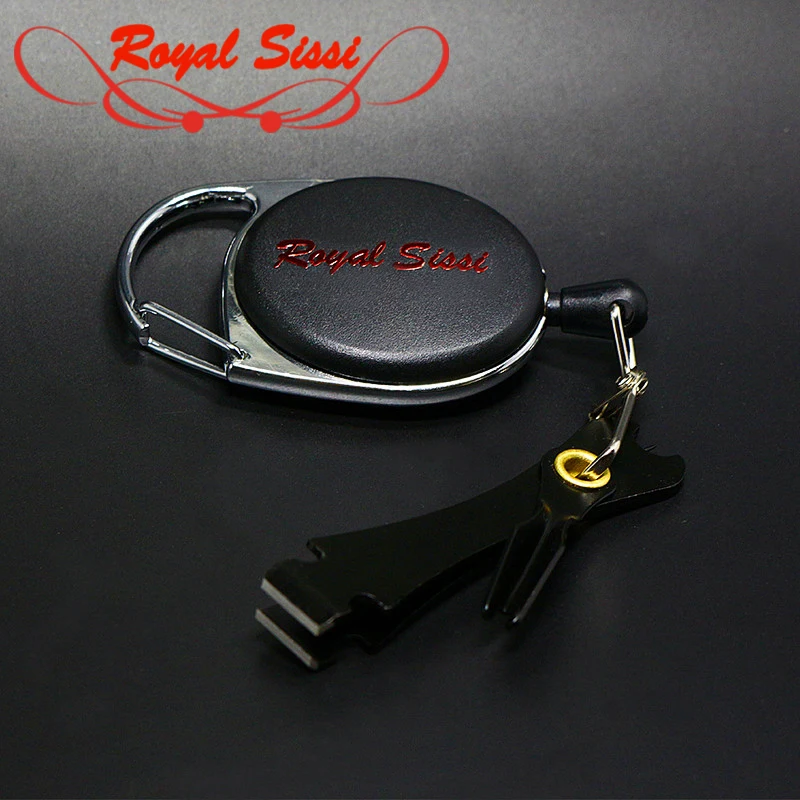 Real sissi-máquina de cortar linha de pesca, conjunto com 1 cortador e retrator, tesoura preta fosca, com pino e amarrador, para linha de pesca