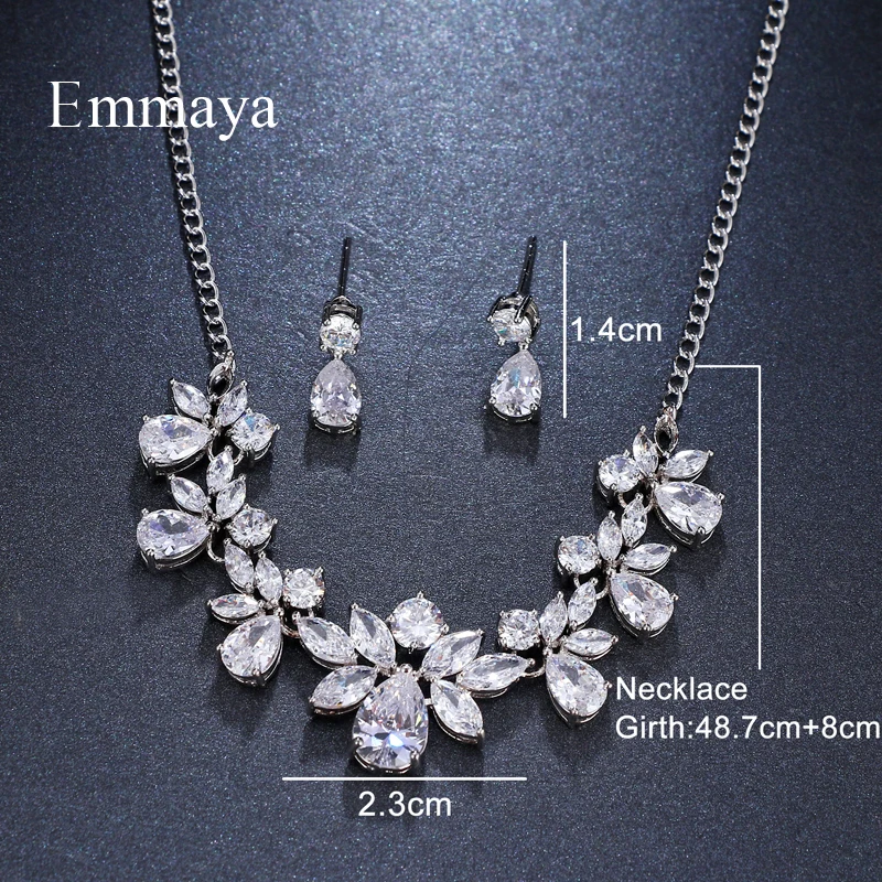 Emmaya Brand Gorgeous Fashion Cubic Zircon Adjustable Crystal Earrings Necklace Set For Women Elegance Bride Jewelry Gift