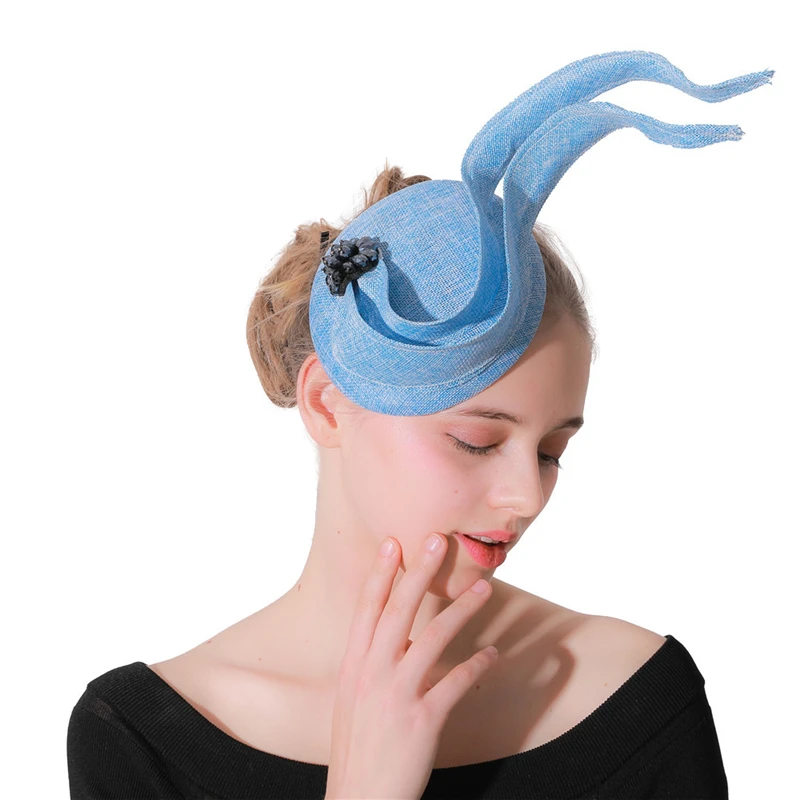 W nowym stylu panie lawendowe włosy Fascinator z fantazyjnym kwiatowym na Haiirbands dla kobiet eleganckie Party żonaty wyścig piór nakrycia głowy