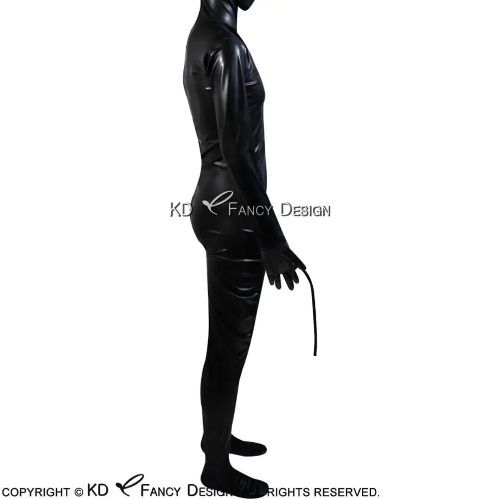 Catsuits en latex noir sexy avec gaine de pénis et tube de pd'appareils, fermeture à glissière arrière, corps en caoutchouc, costume de tambours imbibés dans l'ensemble, LTY-0111 Zentai