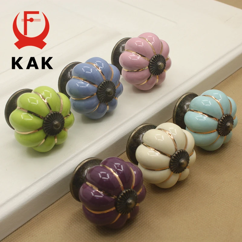 KAK Ceramic Drawer Knobs 40mm Cabinet Pulls Kitchen Handles Cartoon Pumpkin Furniture Handle for Kids Room Furniture Hardware