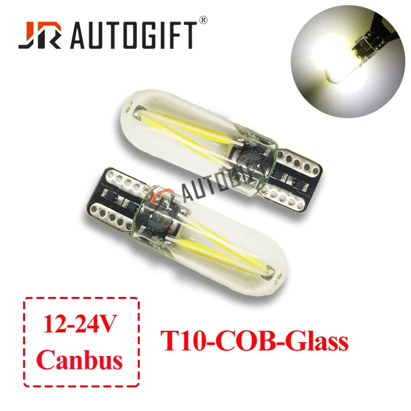 50x Newest W5W Canbus led T10 cob glass car lights filament automobiles 12V to 24V No error free dome bulb side lamp car styling