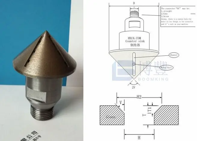 Good Quality CNC G 1/2'' thread sintered diamond countersink bits Channels with water cooling Diameter:30/40/45/50/55/60/70/80mm