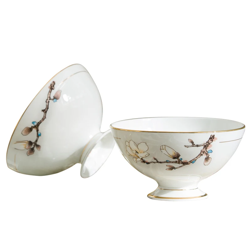 Jingdezhen ceramic tableware Bone China household dish set European bowl plate saucer gold border