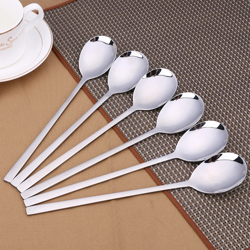 8.25'' 21cm Long Handled Korean Dinner Spoon Round Soup Tablespoon Stainless Steel Teaspoon Kitchen Cutlery Utensils 4-12pcs