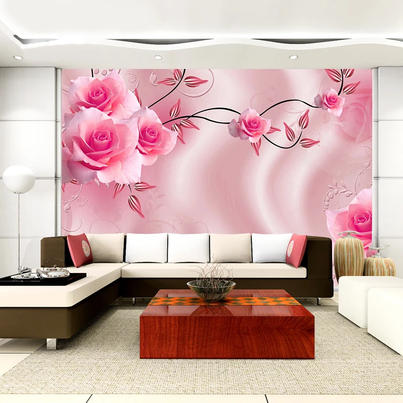 Nach Größe 3D Seide Tuch Blumen Foto Tapeten Floral Rose Wandbild für TV Sofa Hintergrund Wohnzimmer Schlafzimmer Einfache Hause decor