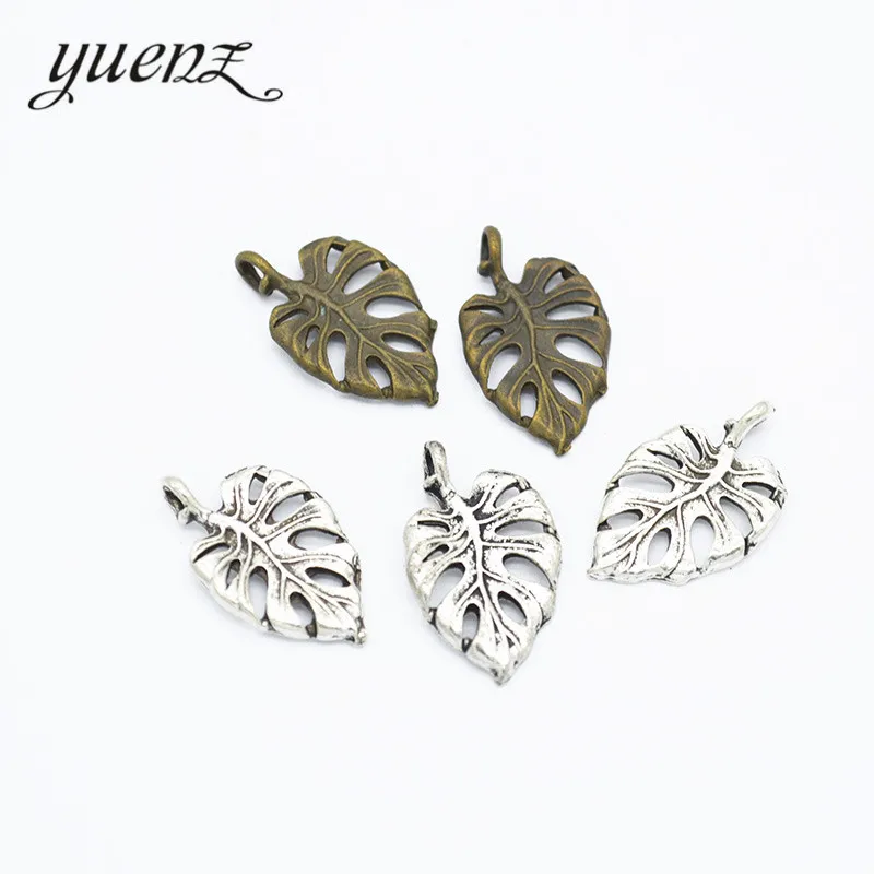 YuenZ 25 pcs Tree leaf Charms Antique Silver color Metal Pendant For Bracelets Necklace Jewelry Making 21*13mm Q363