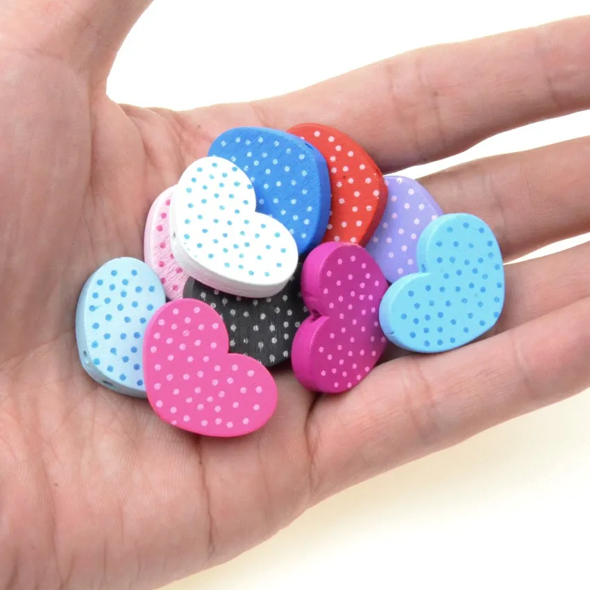 MIAOCHI DIY 30pcs Love Heart Wooden Beads For Jewelry Making Crafts Kids Toys Teething 26*19mm Spacer Beading Beads