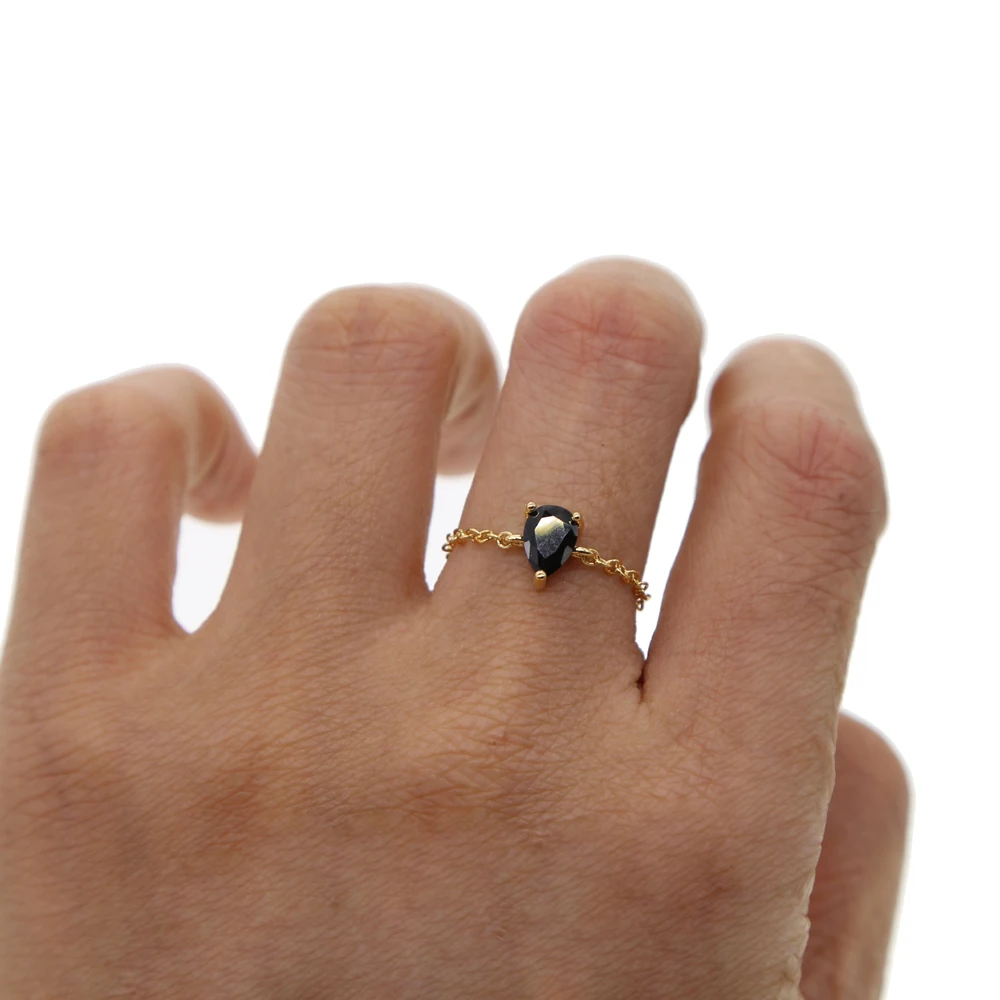 New Sale delicate single stone tear drop CZ BLACK RED WHITE Austria Crystal Ring 18KRGP gold Color Rings for Women Adjust ring