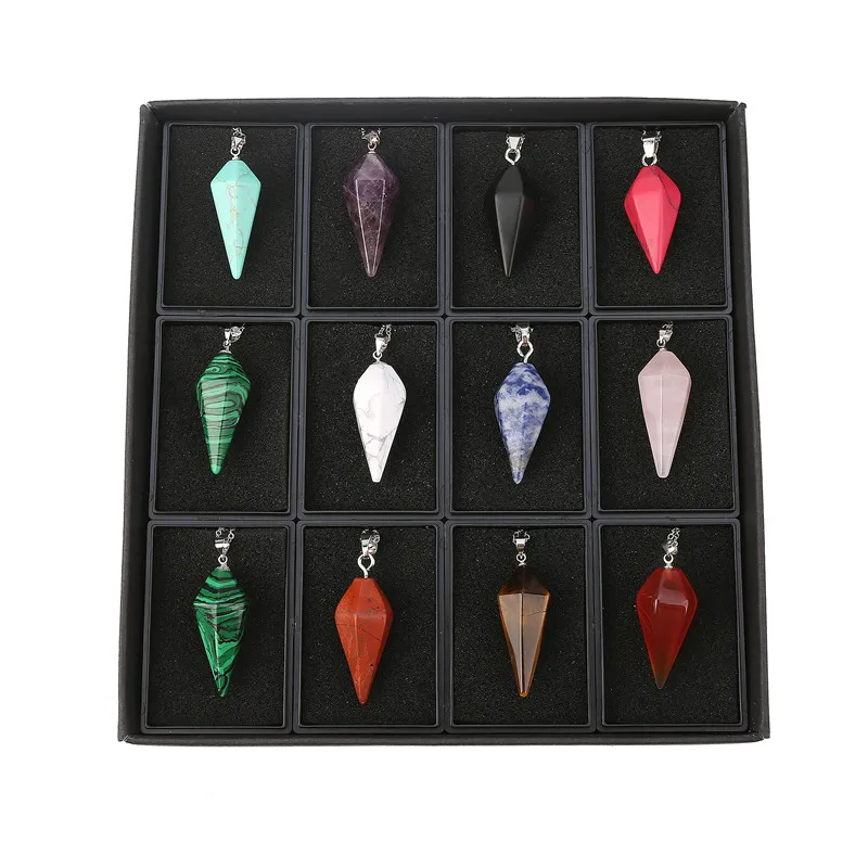 2018 New Hexagonal Column Cone Necklaces Natural Crystal Pendants Pink Stone Pendant  Chains Necklace For Women Fine Jewelry