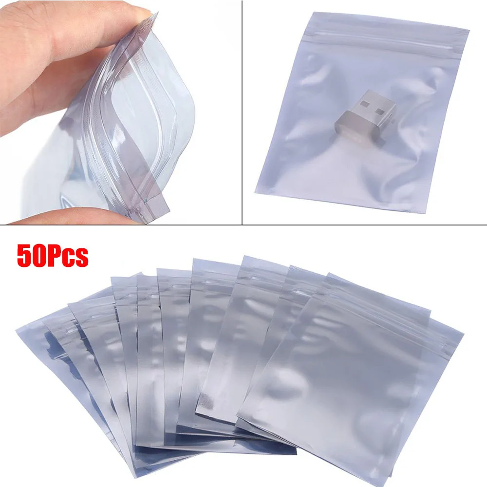 50 Antistatic Aluminum Storage Bag Ziplock Bags Resealable Anti Static Pouch for Electronic Accessories Package Bags