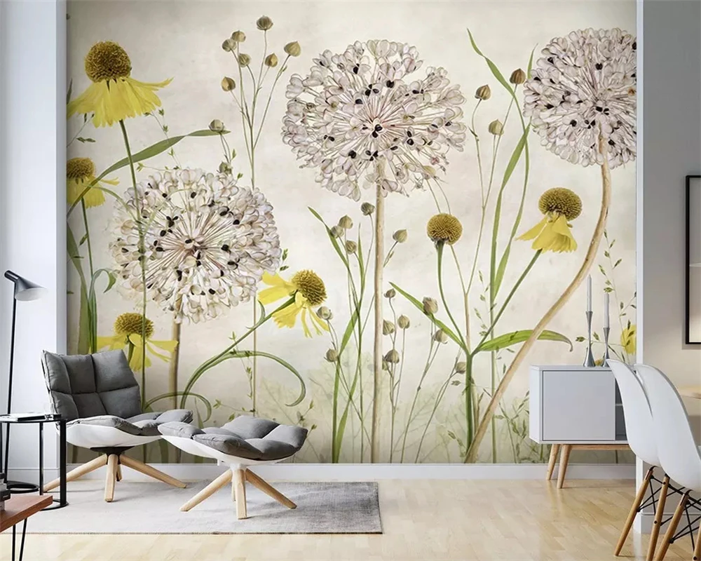 beibehang Fashion modern wall paper yellow chrysanthemum hand painted American pastoral background papel de parede 3d wallpaper