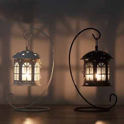 Nordic Classic Wrought Iron Windproof Hanging Candlestick Glass Door Restaurant Candlelight Dinner Decoration Wind Lamp