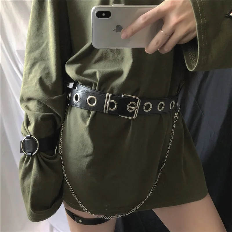 Newest Design Detachable Waist Belt Chain Punk Hip-hop Trendy Women Belts Lady Fashion Silver Pin Buckle leather Waistband Jeans