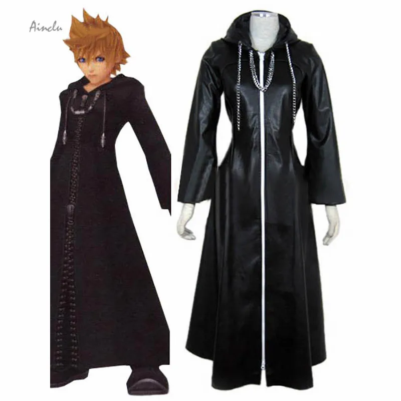 

Ainclu Customize Costume Kingdom Hearts Cosplay Roxas Cosplay Costume Faux Leather Cloak with Chain For Free Cosplay