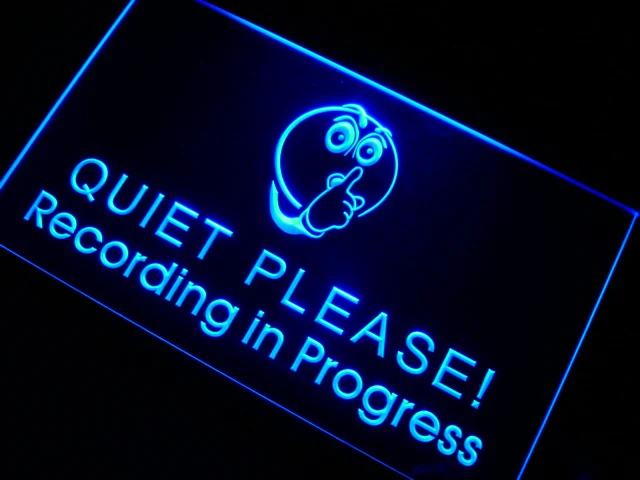 m096 Recording in Progress Quiet Please LED Neon Light Signs On/Off Swtich 20+ Colors 5 Sizes