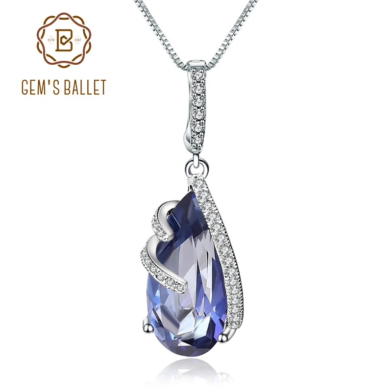 

GEM'S BALLET 17.8Ct Natural Iolite Blue Mystic Quartz 925 Sterling Silver Vintage Necklaces & Pendants For Women Fine Jewelry