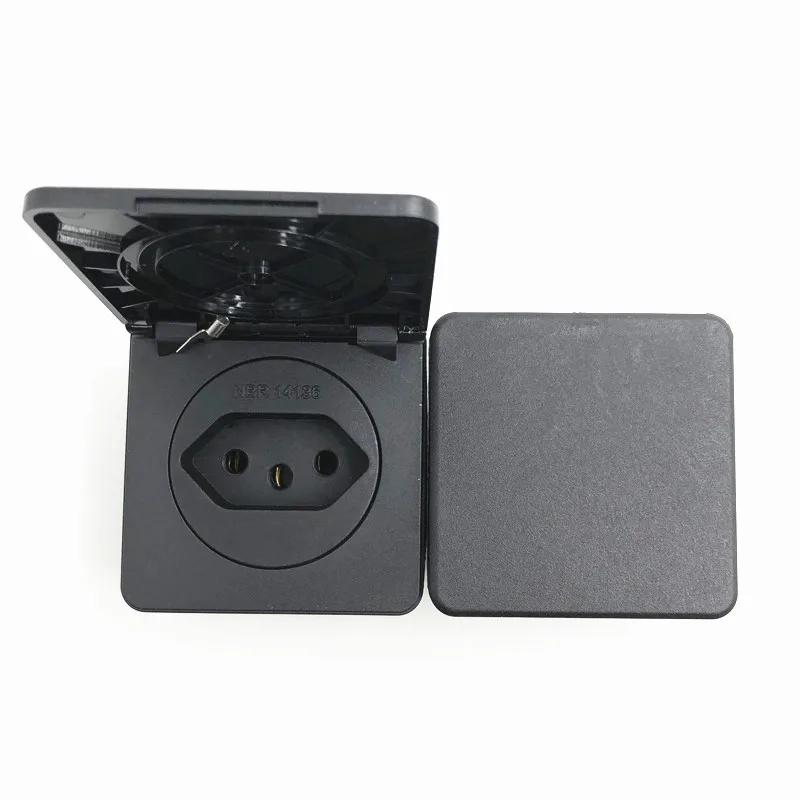 Black Square black Brazil standard 20A 250V Switzerland power surface mounted receptacle Waterproof dustproof industry socket