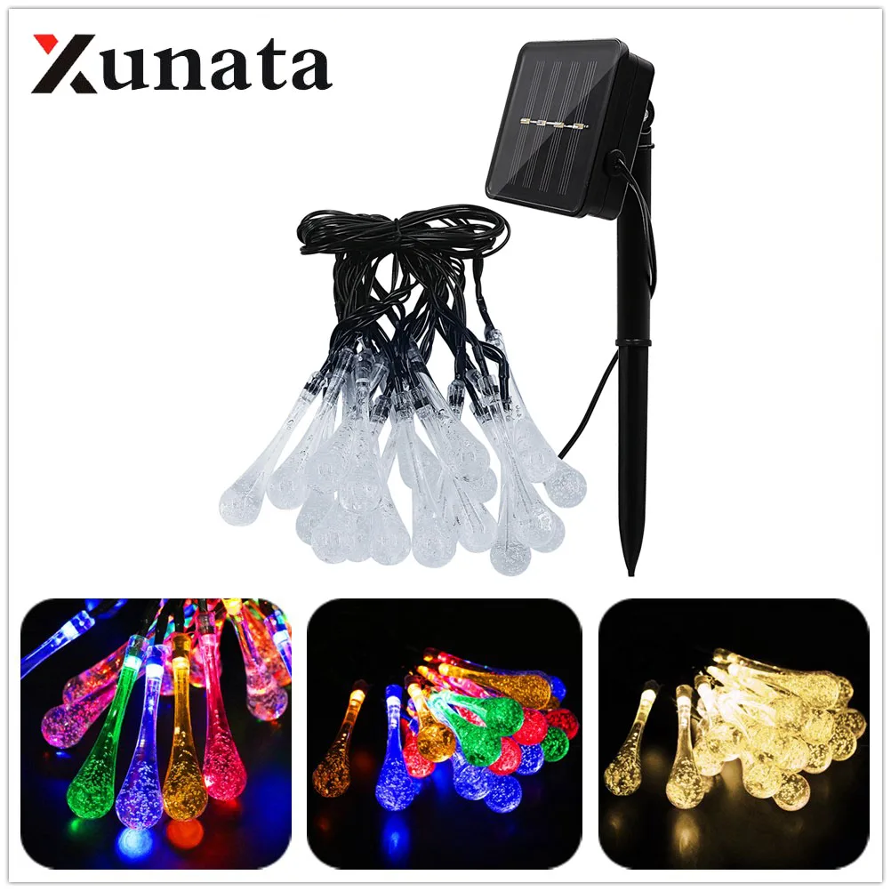 Raindrop Solar Fairy Lights Outdoor Led String Lights 4.8/7m 20/50LEDs Xmas Lamp For Christmas Party Garland Wedding Decoration