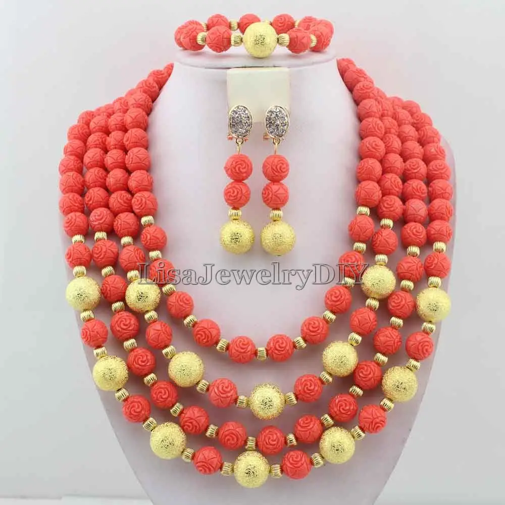 

Charming Nigerian Wedding African Beads Bridal Jewelry Set Coral Beads Jewelry Set Free Shipping HD6776