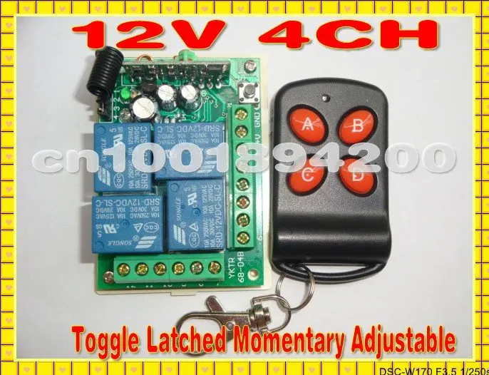 

4CH DC12V Wireless Remote Control Switch System Receiver&Transmitter Momentary Toggle Latched Power Applicance LED SMD ON OFF