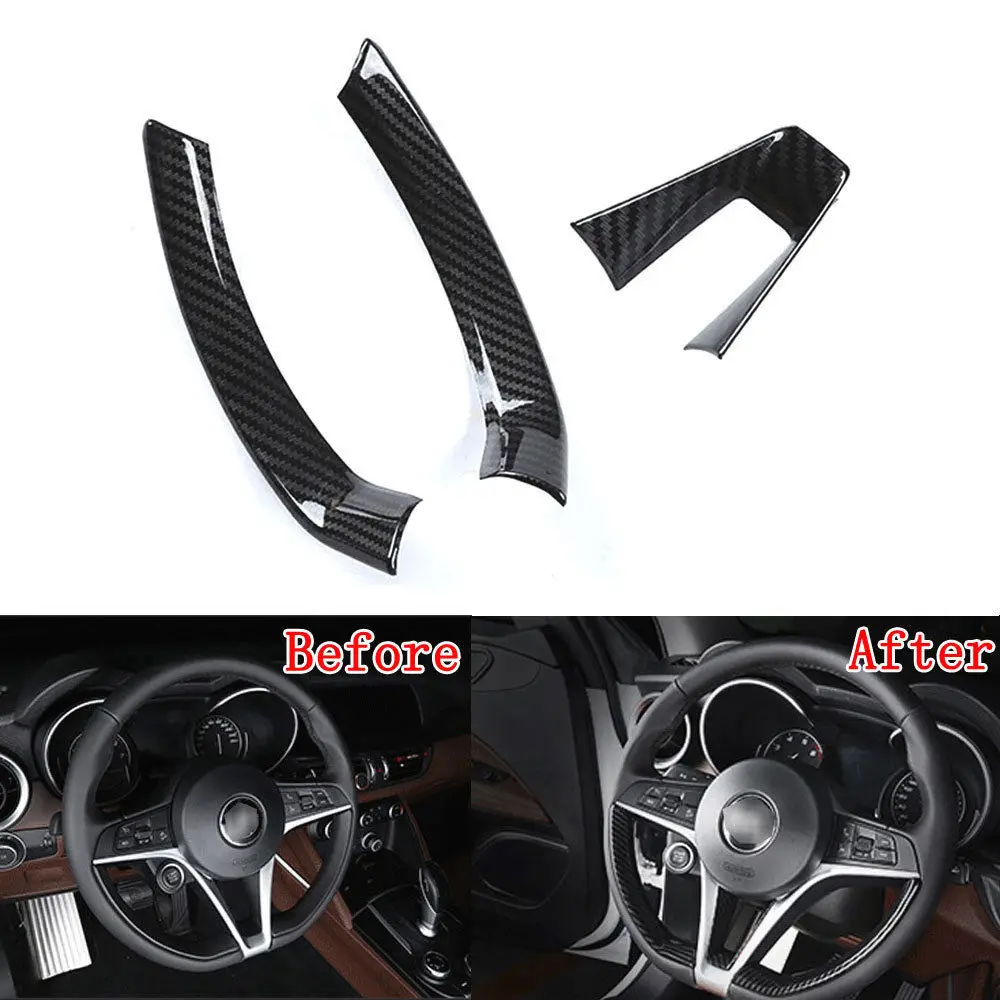 

3pcs/set Carbon fiber Colors Car Interior Steering Wheel Molding Trim Decal Fit for Alfa Romeo Giulia 17 Car Styling Accessories