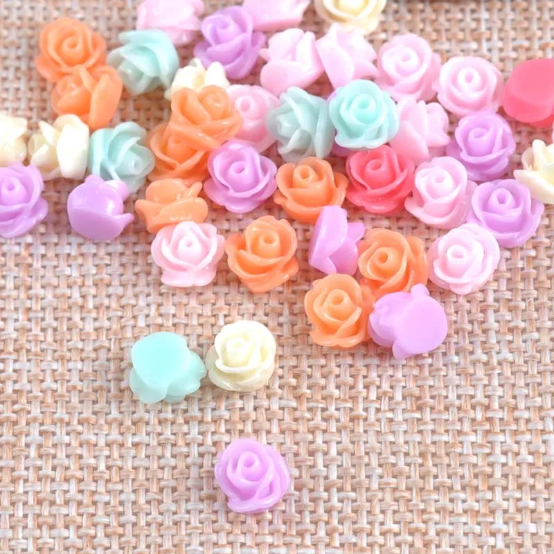 Mixed Color 50PCS Candy Rose Flatback Resin Cabochons Buttons Scrapbook Craft 8mm DIY Phone Decor Headwear Accessories CP1479