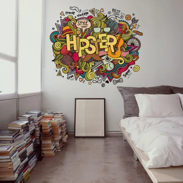 

I Love Hipster Illustration Fashion Wedding Decor Vinyl Waterproof Wall Sticker Bedroom Wallpaper Wall Decal Baby Rooms Decor