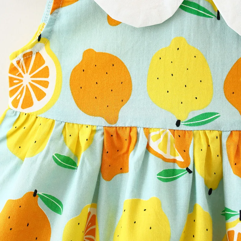 Summer Baby Girls Dresses Children Clothing Sleeveless Lemon Princess Dress with Hat First Birthday Girl Party Clothes A284 - view 4