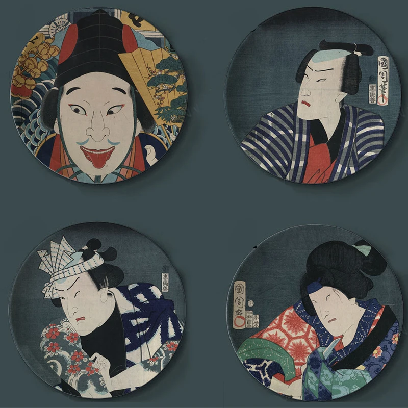 

Ukiyo-e Painting Decorative Plates Japanese Style Ceramic Home Artistic Dish Hotel Bar Background Display Oil Painting Plates