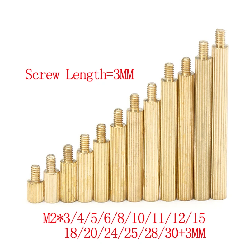 50pcs M2 Brass Round knurl Male Female Standoff Stud Board Threaded Pillar PCB Motherboard Spacer Hollow Bolt Screw NutM2*L+3mm