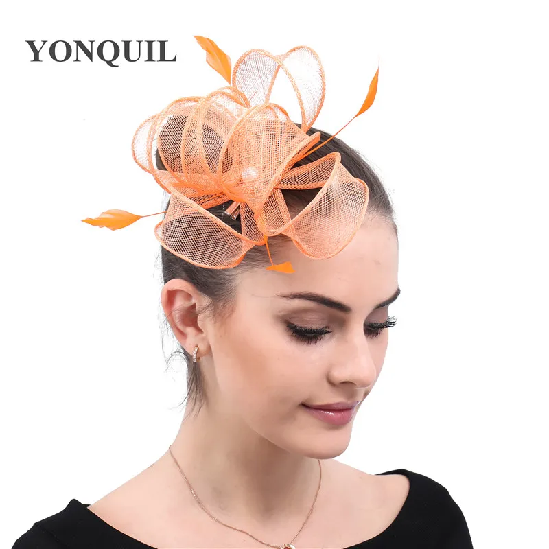 Gold Wedding Headwear Sinamay Bride Fascinator Hat Hair Pin For Women Elegant Chic Race Hair Accessories Bride Mesh Headdress