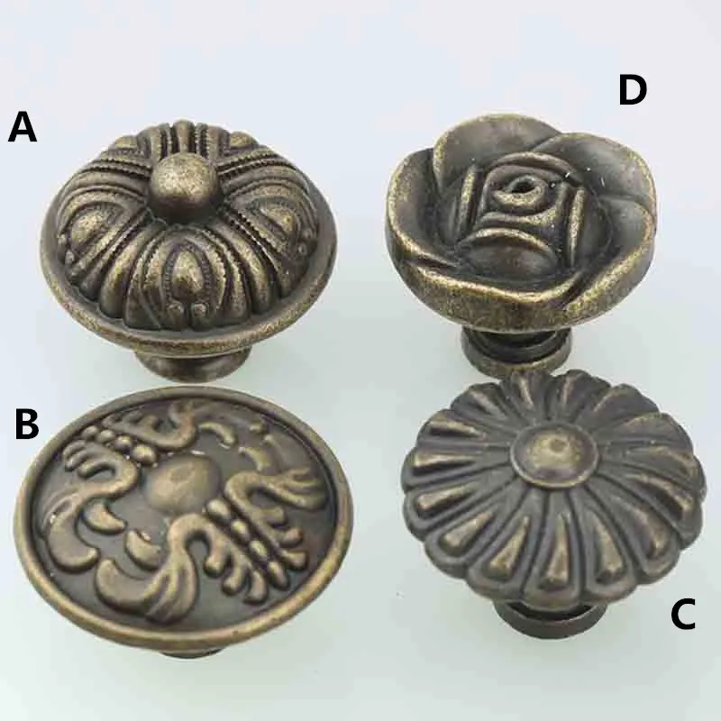 Retro distress creative furniture knobs antique bronze drawer shoe cabinet knobs pulls vintage brass dresser door handles knobs