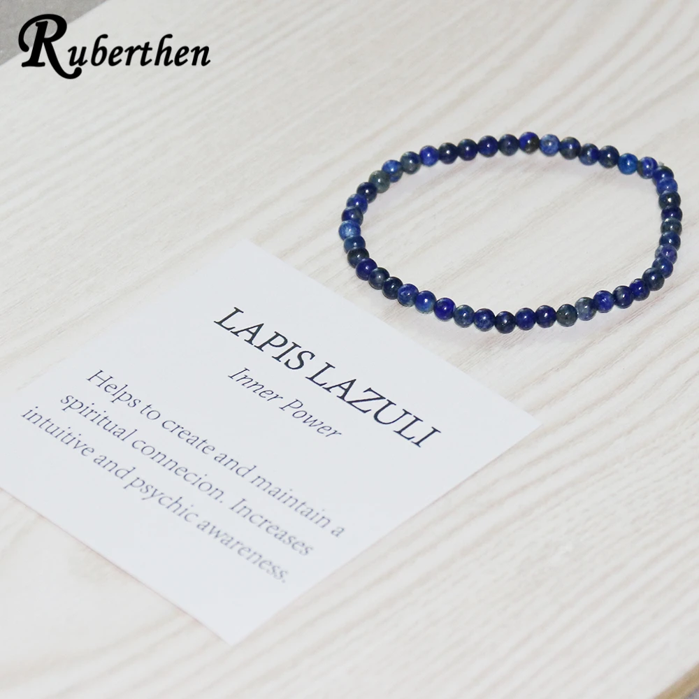 Ruberthen Trendy Design 4 MM Natural Lapis Lazuli Bracelet Handmade Mini Gemstone Energy Yoga Wrist Mala