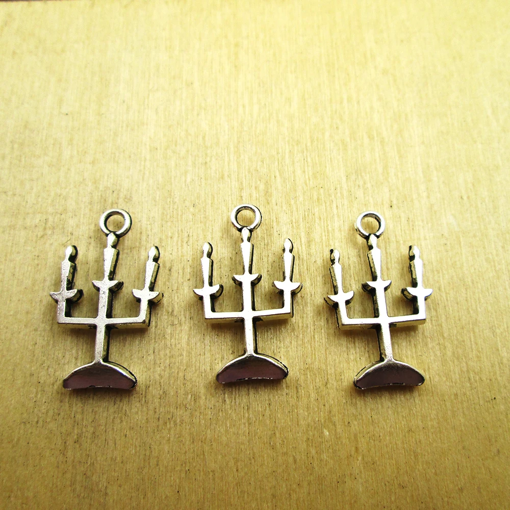 20pcs--24 x14mm Spooky CANDELABRA Haunted House Candlestick Charms pendant  DIY necklace/ bracelets  charms antique silver tone