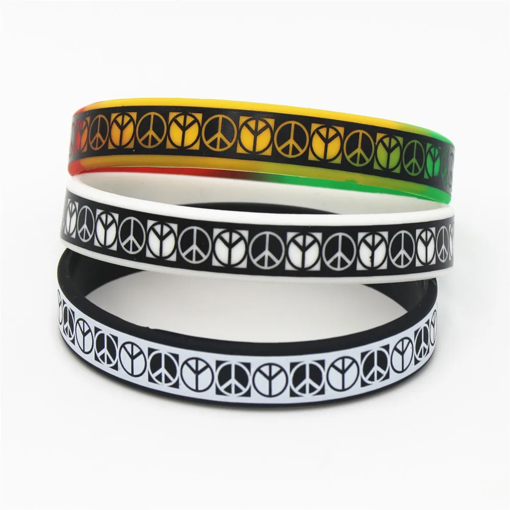 1PC Fashion Jewelry Punk Rock Silicone Wristband Black White Color Sports Bracelets&Bangles Rubber Charm for Adults Gifts SH129