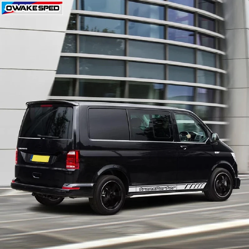 2 uds pegatinas de gato para Volkswagen TRANSPORTER T4 T5 T6 Van Camper deporte rayas carrocería puerta falda lateral decoración calcomanías de vinilo